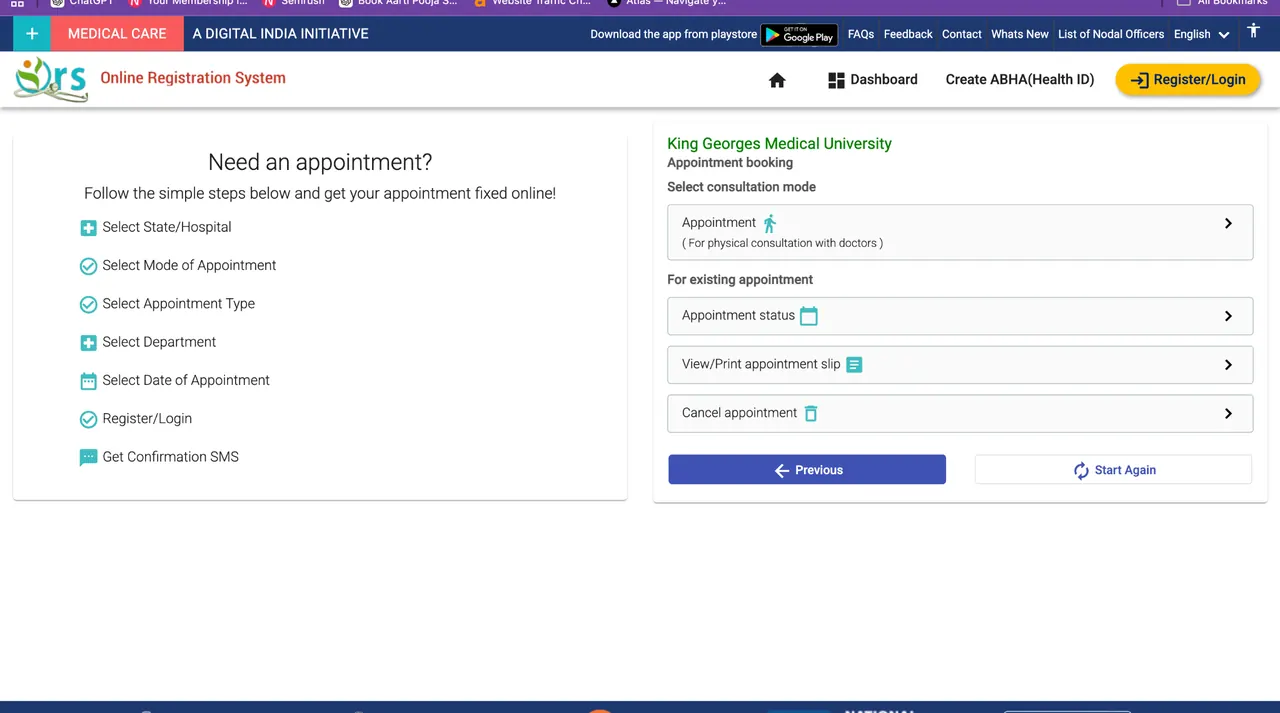 ORS King Georges Medical University appointment booking options